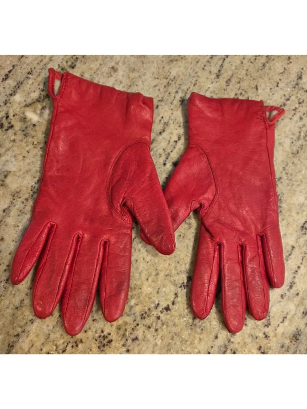 Vintage Womens Size M 7.5 Red Leather Gloves Lined Fownes